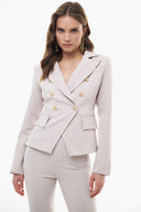 CREPE BLAZER WITH GOLD BUTTONS AND A MATERIAL BELT
