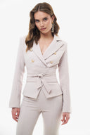 CREPE BLAZER WITH GOLD BUTTONS AND A MATERIAL BELT