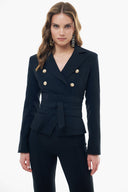 CREPE BLAZER WITH GOLD BUTTONS AND A MATERIAL BELT
